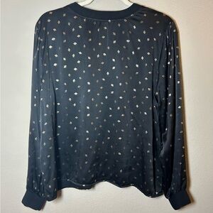 Garnet Hill Womens Large Top Soft 100% Silk Black Blouse Gold Accents office